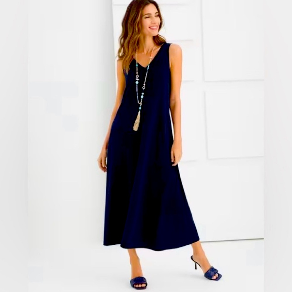 Chicos Navy V Neck A Line Dress